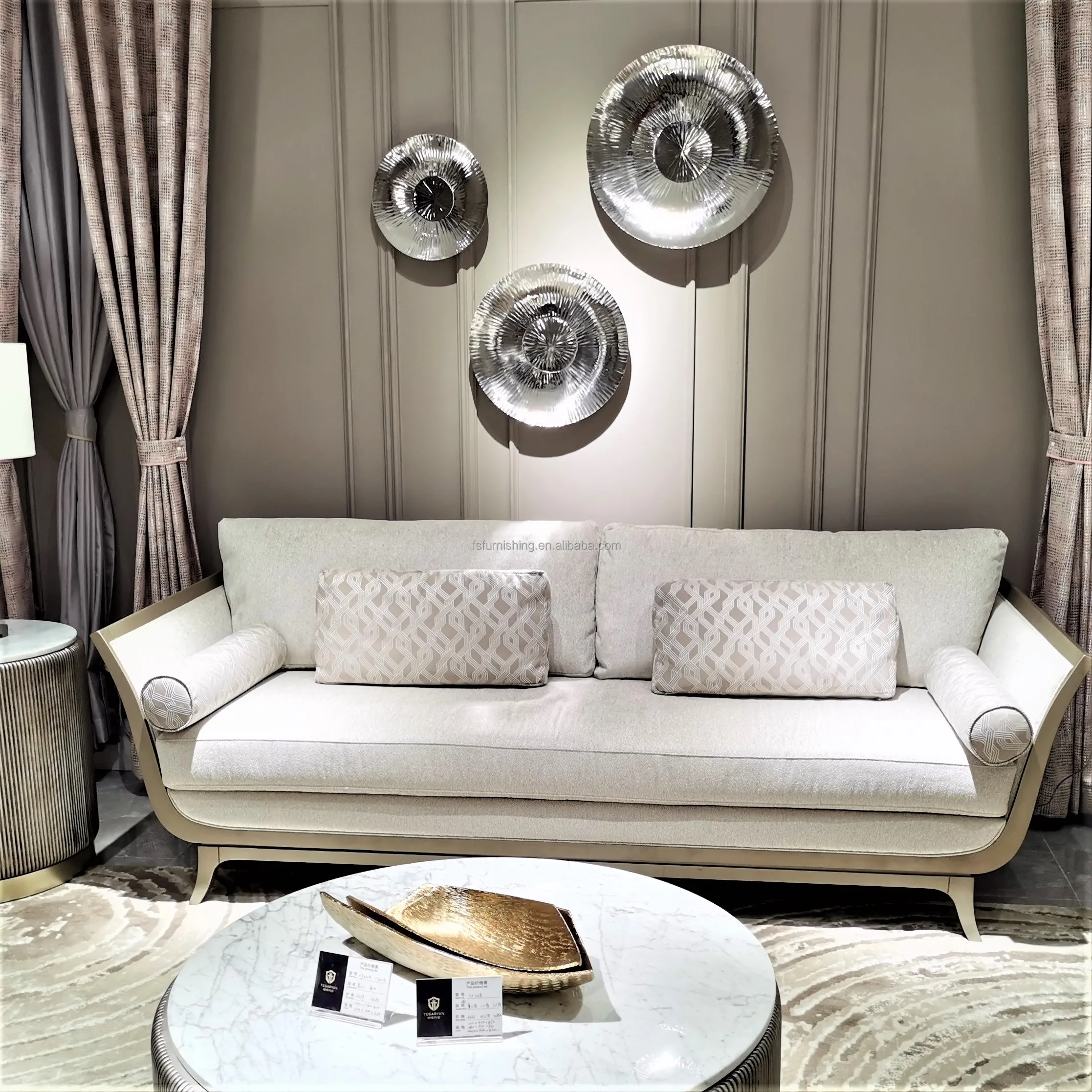 luxury champagne gold classic wooden frame french antique living room furniture fabric sofa couch set