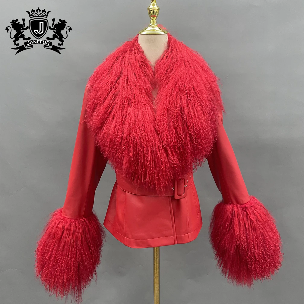 Fashion Lamb Fur Women Coats Winter and Autumn Leather Jacket Women Short Fur Collar and Sleeves 5XL Plus Size Leather FurCoat