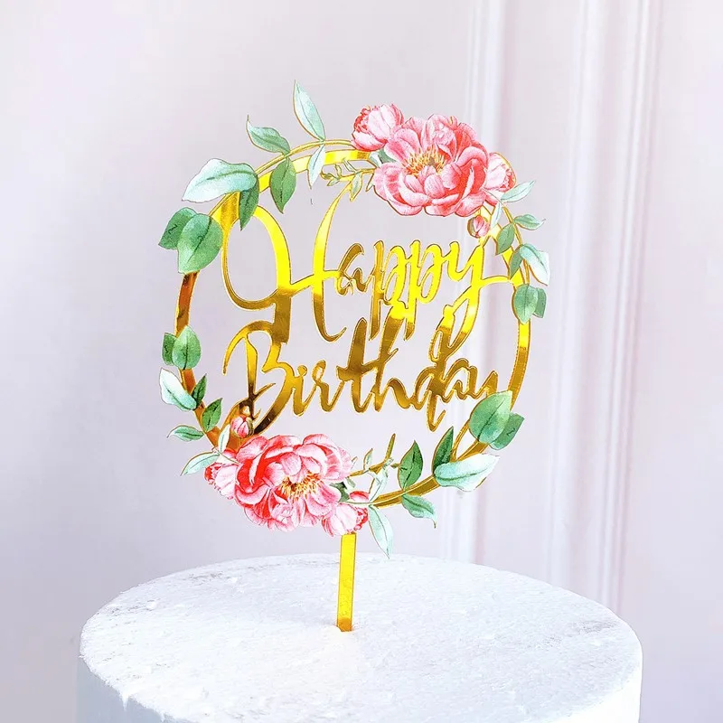 Baby Show Party decoration Mini Size Beautiful Flower Acrylic Happy Birthday Cake
