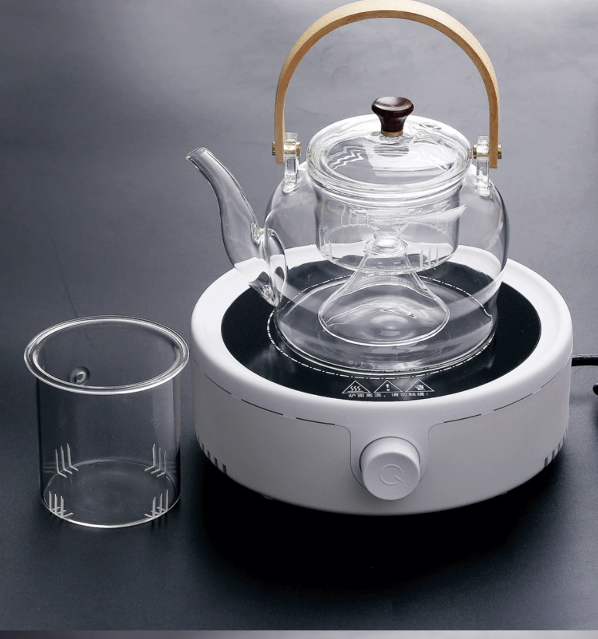 Custom 2022 new design High borosilicate hammer pattern glass tea kettle handle pot tea set 1100 ml