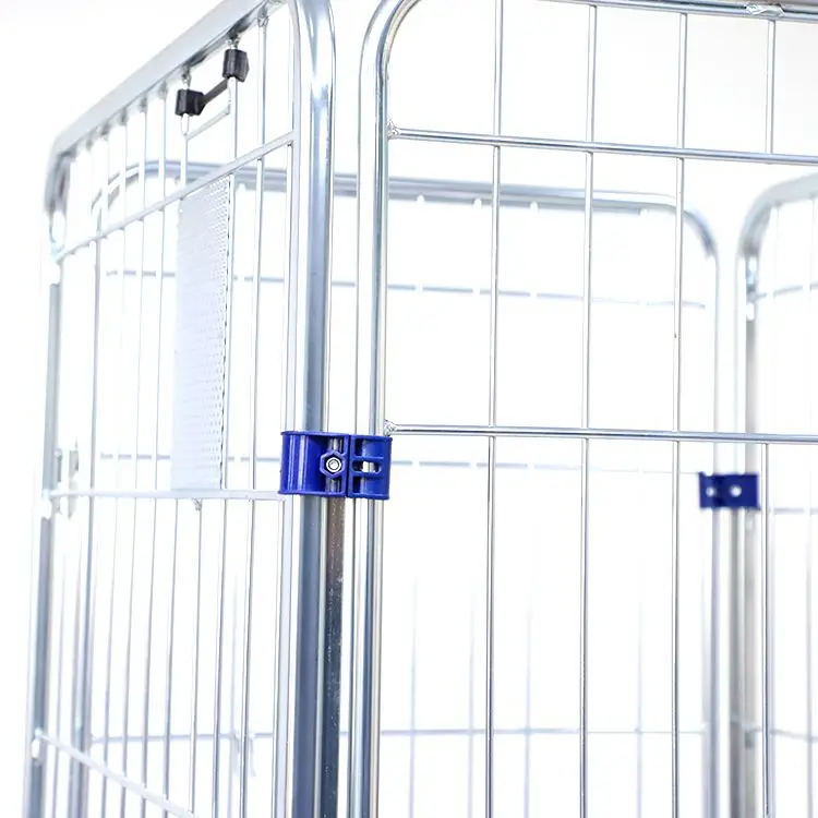 Metal High Capacity Galvanized Stackable Foldable Warehouse Collapsible 4 Sides Roll Cage Trolley