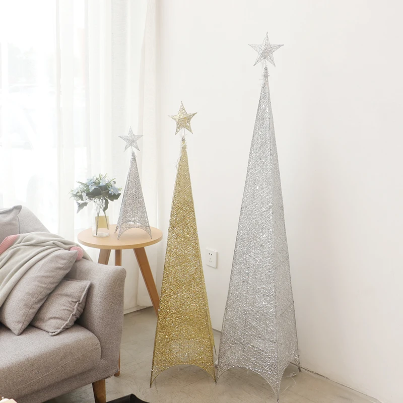 220Vled Light Glitter Hollow Handmade Christmas Large Size 150cm Four-Corner Glitter Tower Tree