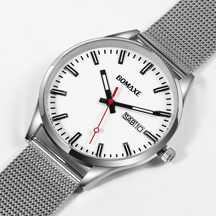 BOMAXE Classic Girls Hand Gold Case Steel Mesh Strap Custom Waterproof Luxury Glass Black Watch
