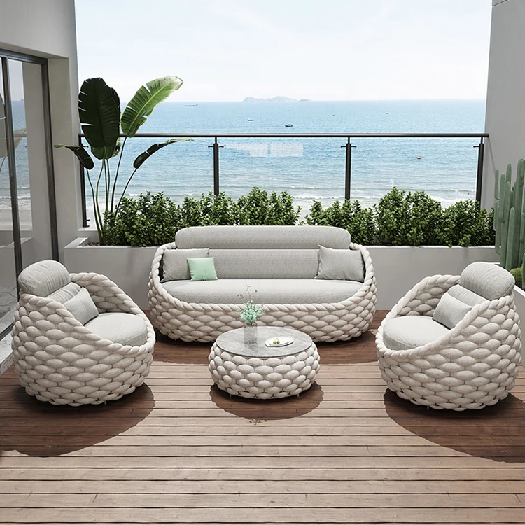 PE Wicker Curved Outdoor Furniture Modular Garden Patio Couch Sectional Small Sofa Exterior Sitting Sets