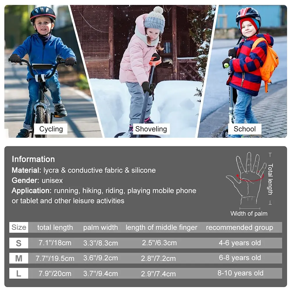 kids winter touch screen gloves windproof anti-slip soft fleece lining warm sports running gloves