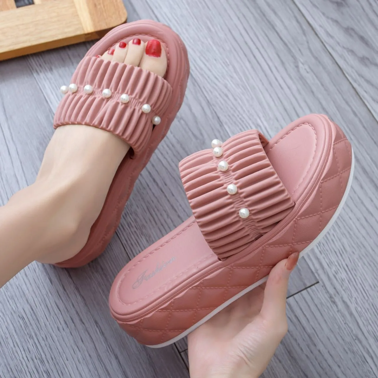 Fashion latest simple beach pcu custom outdoor platform slippers design print soft 2024 for women