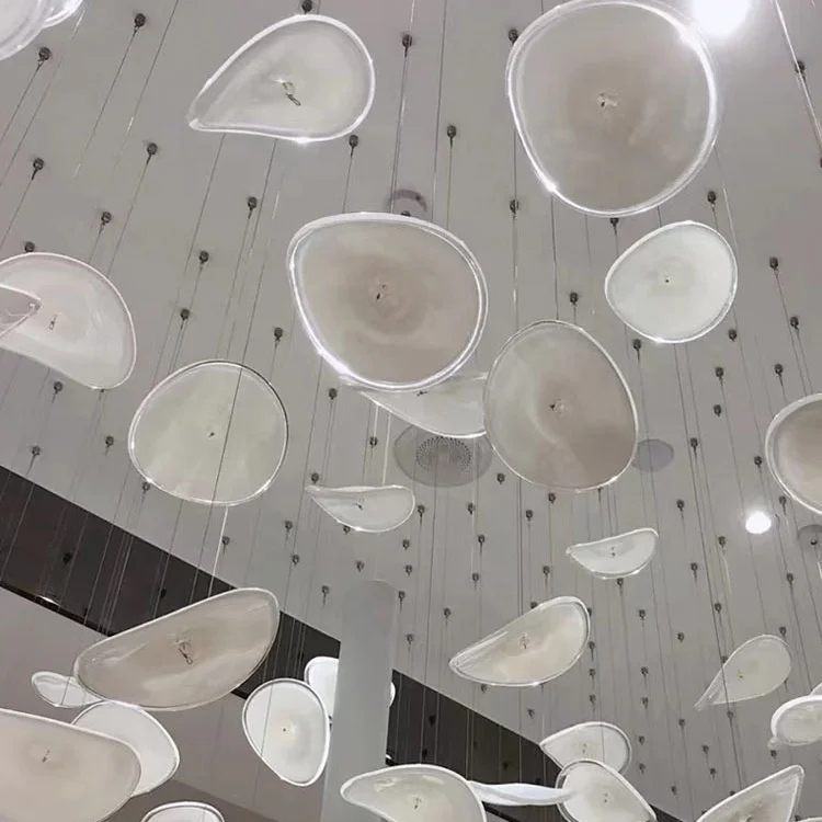 Factory wholesale white Murano glass disc lotus pendant hotel project hanging decoration air ceiling creative hanging decoration