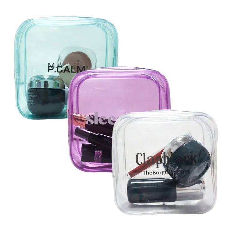 Индивидуальный логотип Экологичная пластиковая прозрачная маленькая сублимационная Женская водонепроницаемая дорожная упаковка или мешочки косметичка из ПВХ