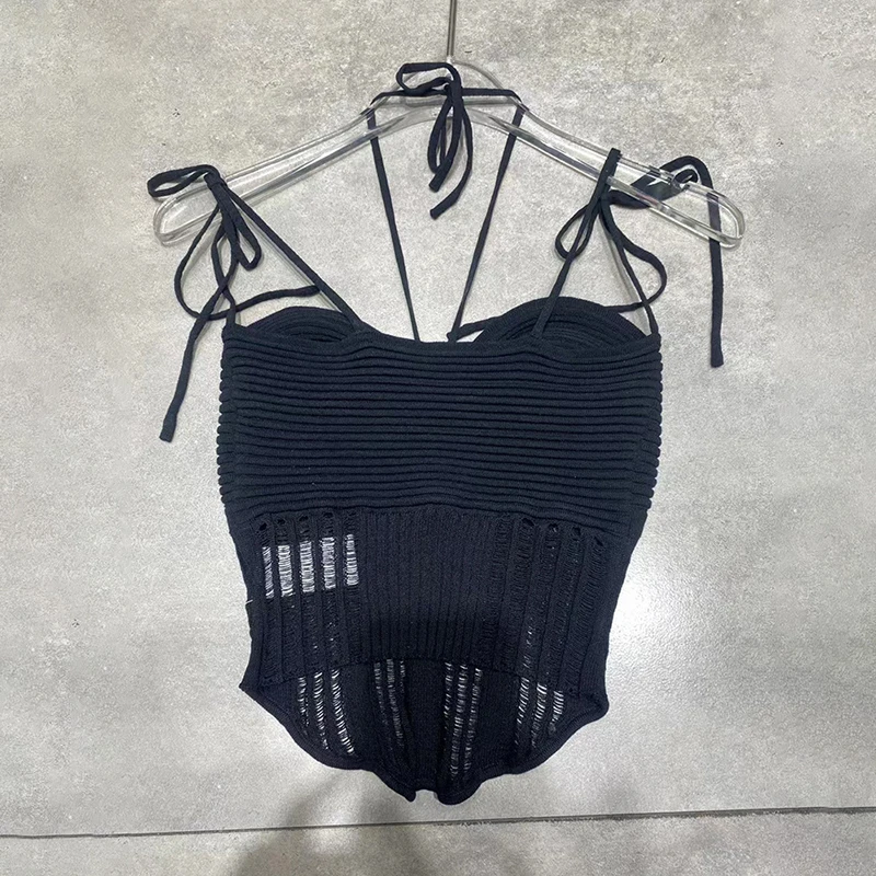 TWOTWINSTYLE High Quality Hollow Out Halter Sleeveless Ladies Black Vests For Women