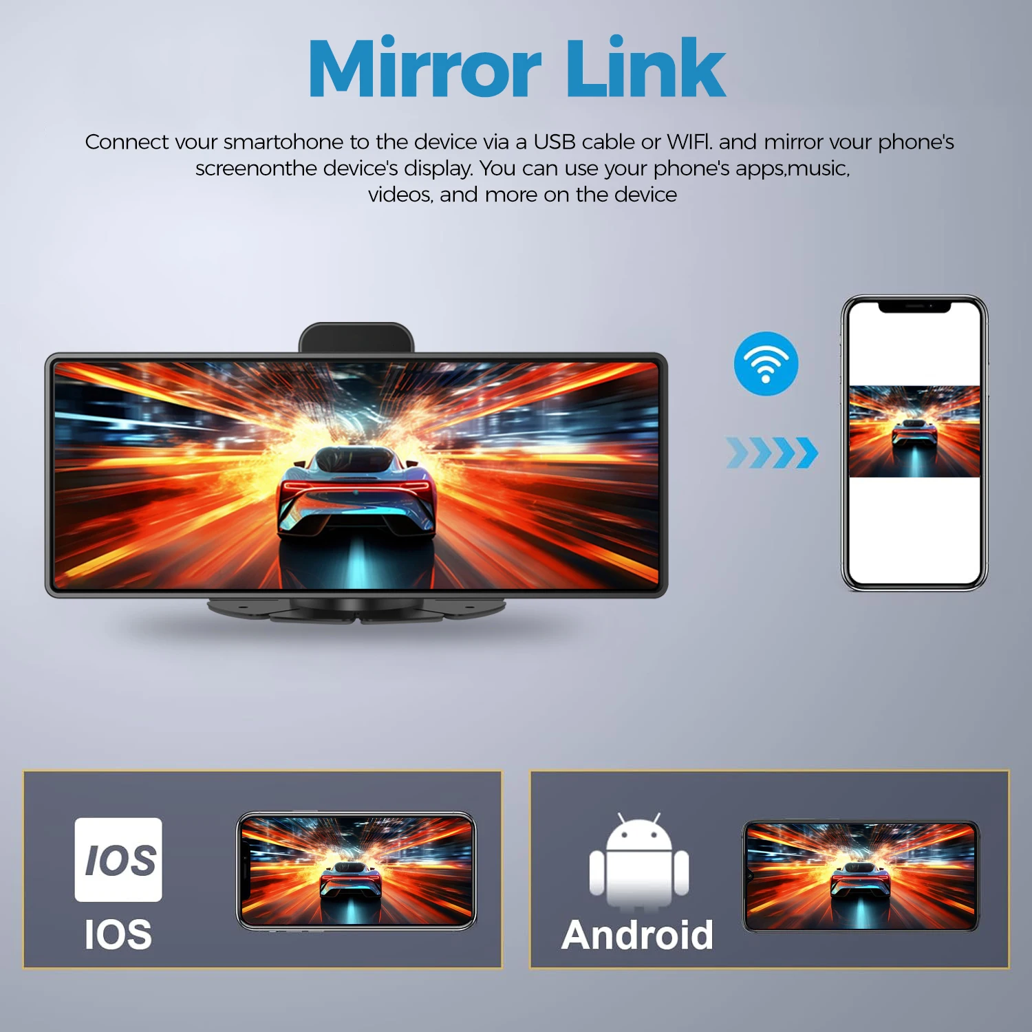 Maustor 2024 New 10.26 Inch 4K Touch Screen BT Wireless Carplay Android Auto Car display screen with DVR Backup Camera