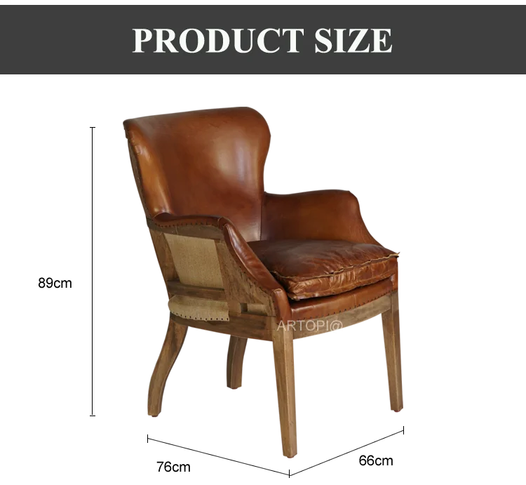 Antique furniture leisure place library cafe shop bar boutique oak wood frame leather armchair