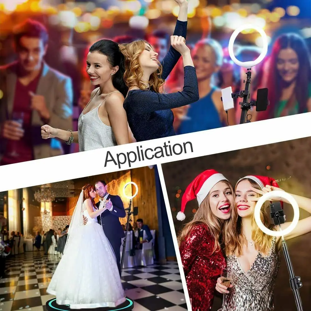 DKELSEN 360 Photo Booth Machine Automatic Slow Motion Rotating Adjustable Camera Stand 3D Selfie Platform with Ring Light