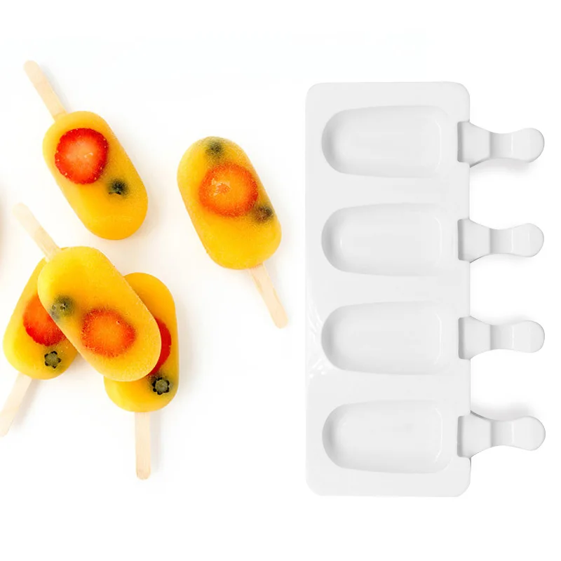 Amazon Hot Sale 4 Cells Silicone Popsicle Ice Cream Mold with Stick
