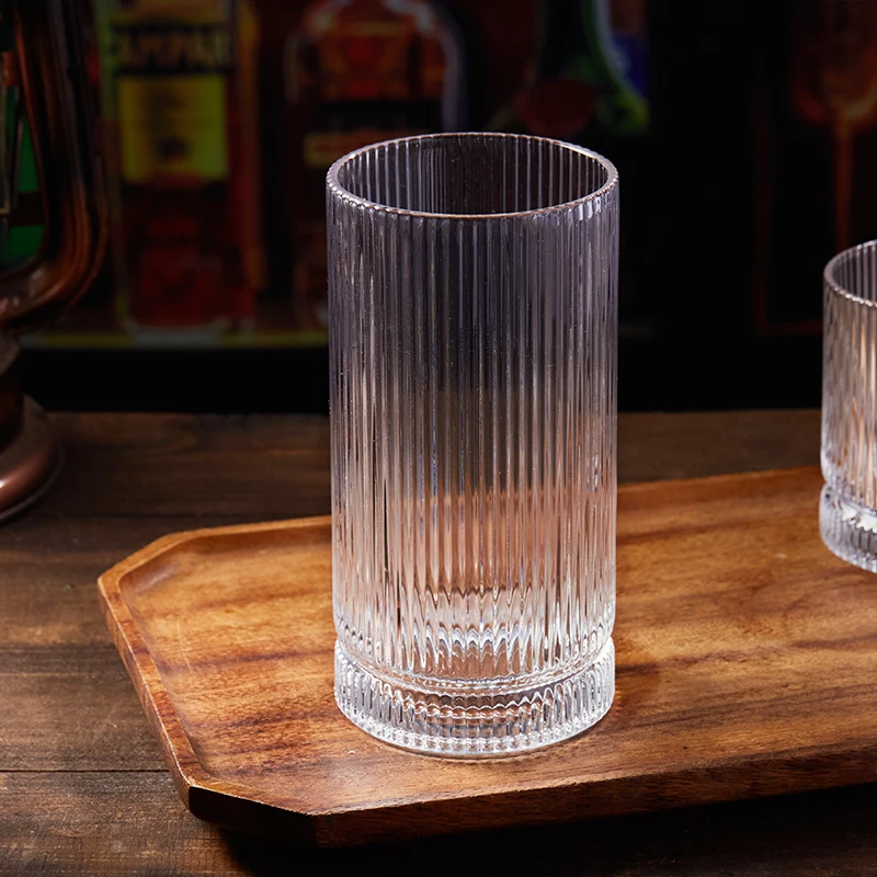 Hot Sale Hand Blown Ribbed Cocktail Champagne Coffee Mug and Tea Cup Creative Glass Drinkware for Home and Parties