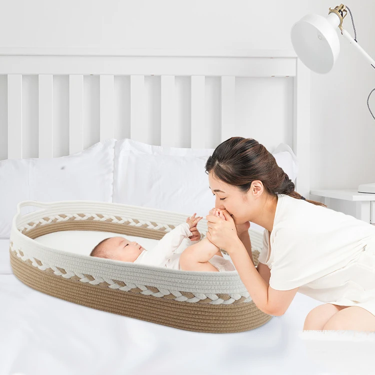 Хлопковая веревка, корзина для младенцев, безопасная, мягкая, прочная, пеленальная корзина для младенцев с подушечками и ремнем безопасности