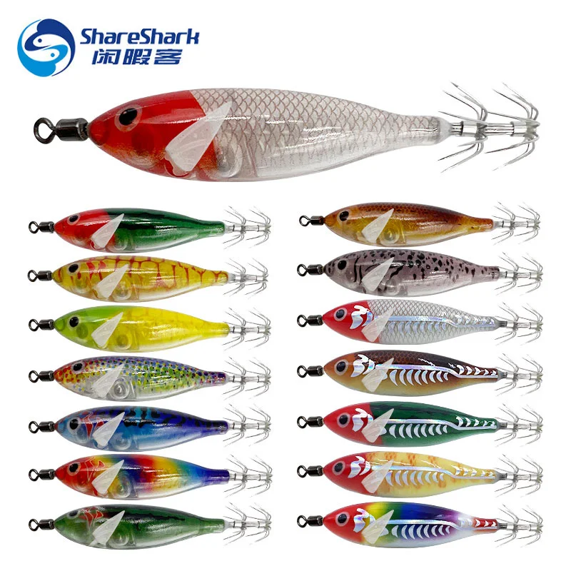 Luminous Octopus Squid Jigging Bait Artificial Sea Fishing Lures Glow in the dark Wood Shrimp Bait Hooks