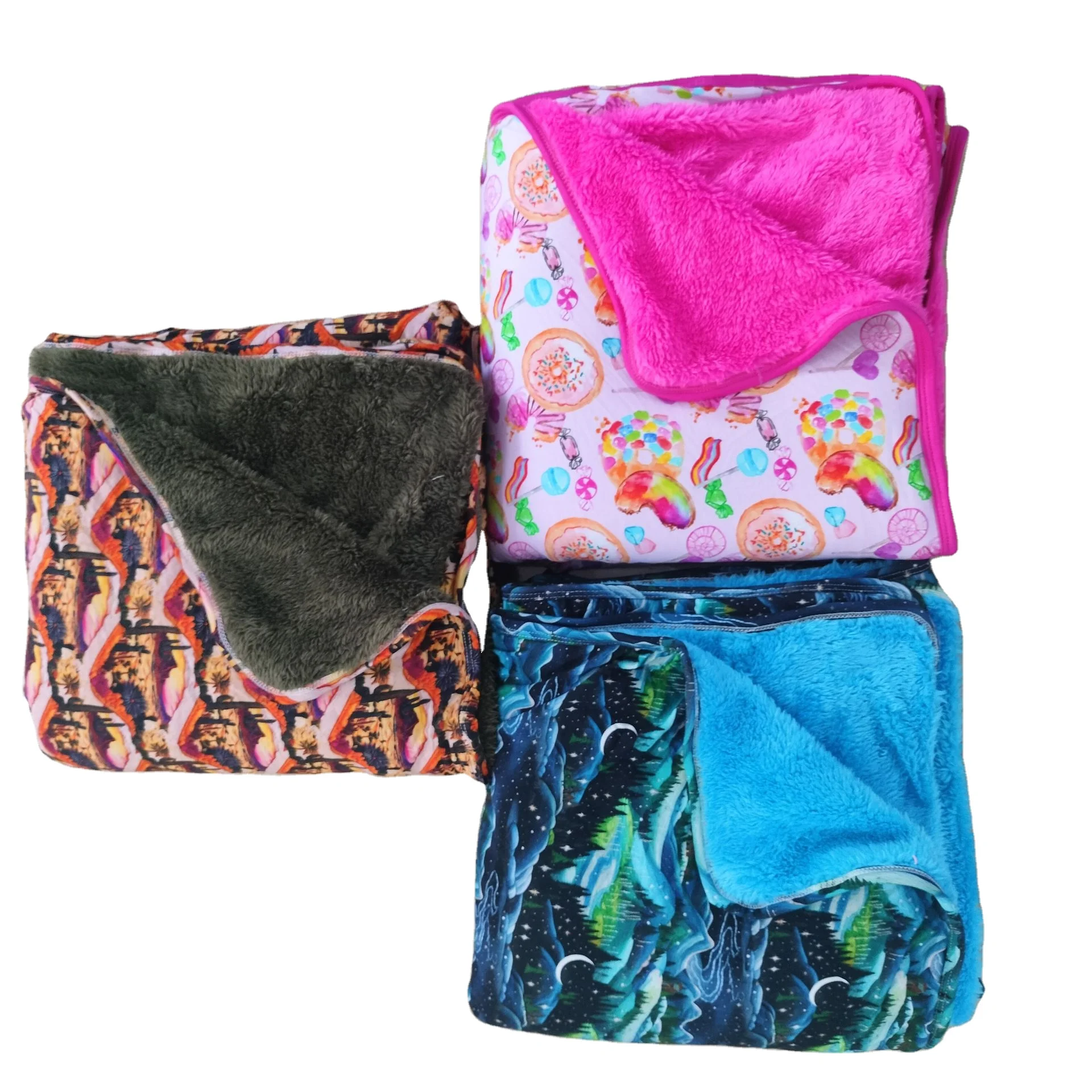 Double layer Sherpa flannel custom logo design throw blanket heavy pile extra thick soft warm bed blanket in winter