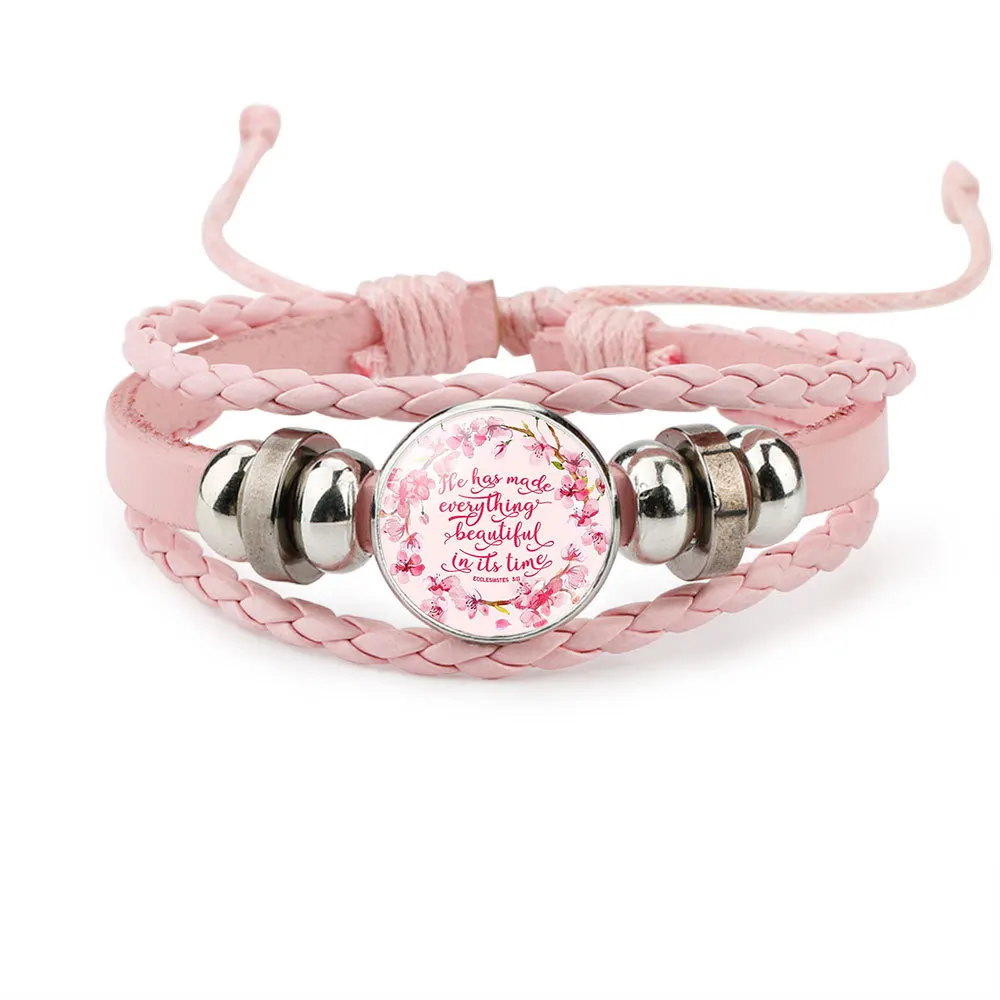 Catholic rose via scripture Christian mini bible verse pendant religious accessory jewelry christian leather bracelet gifts