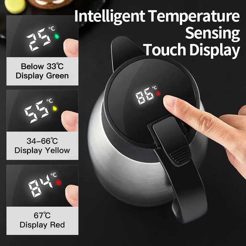 Hot Sales Led Temperature Sensor Glass Thermal Carafe Vacuum Insulated Thermos Carafe Flask Vacuum Coffee Carafe Kettle