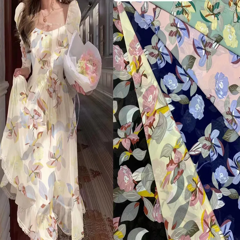 Good Quality Mixed Designs Polyester Printed Fabric Stocklot Bubble Print Fabric Bubble Chiffon Stock For Dress