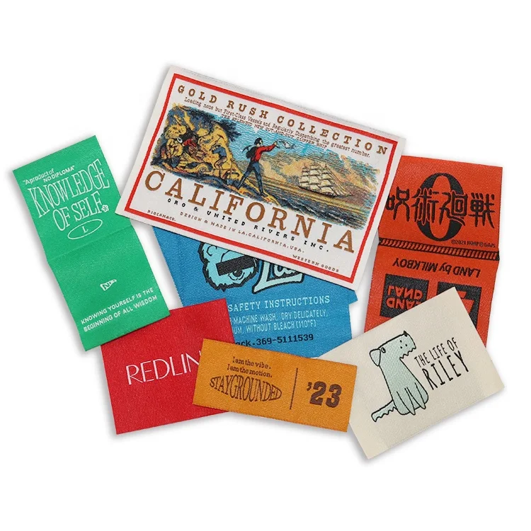 Custom Name Logo High Density Damask Main Clear Letter Woven Clothing Hem Care Instruction Tags Fold Labels for Clothes