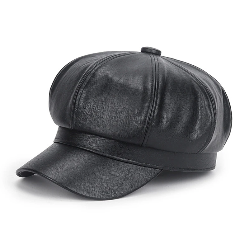 Baker Boy Hat 2022 Fashion Ladies Women Leather Baker Boy Peaked Cap Newsboy Hat