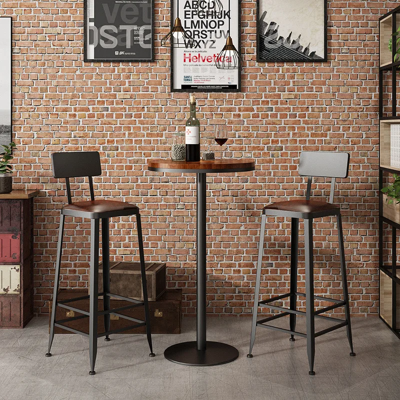 Solid wood iron art high bar table and chair set , cafe table and chairs,wood restaurant table,high bar table and chair set
