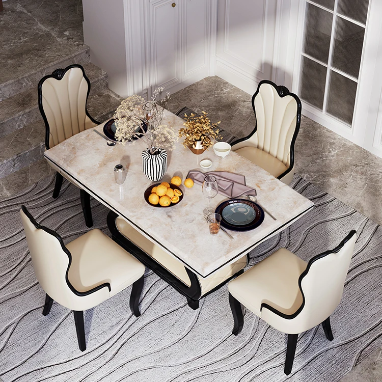 Luxury Rectangular Top Wooden White Dining Table Set Furniture Chairs Set Modern 4 Seats For Dining Room Table