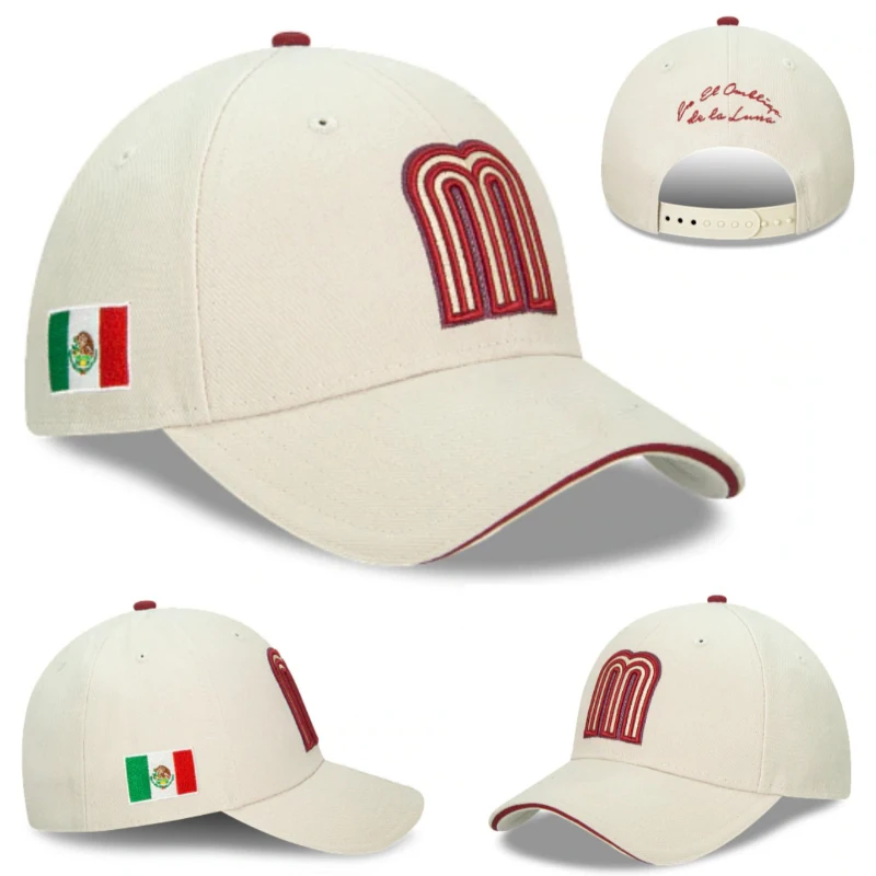 Mexico Cap 3D Embroidered Logo Polyester New E Custom Close Cap Flat Baseball Brim Fitted Caps For Men