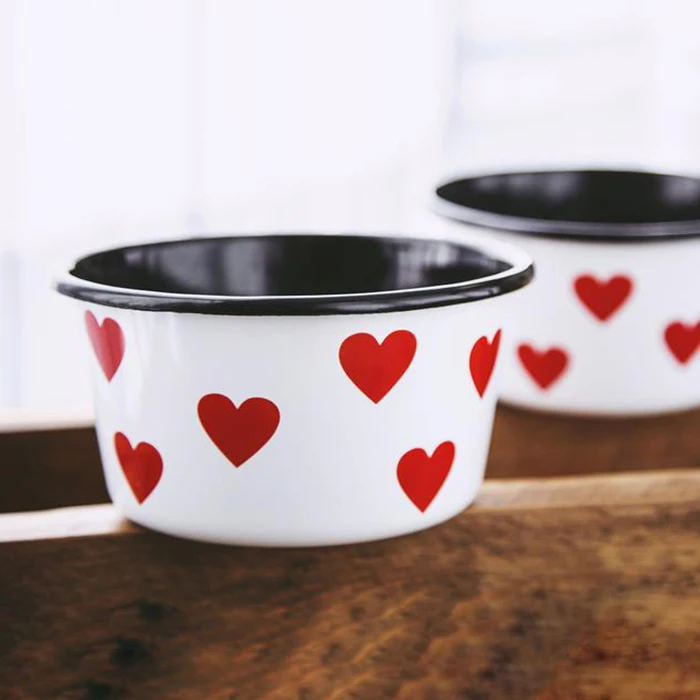 CHL Custom 3pcs solid color airtight enamel salad fruit noodle soup storage enamelware bowl set for hotel