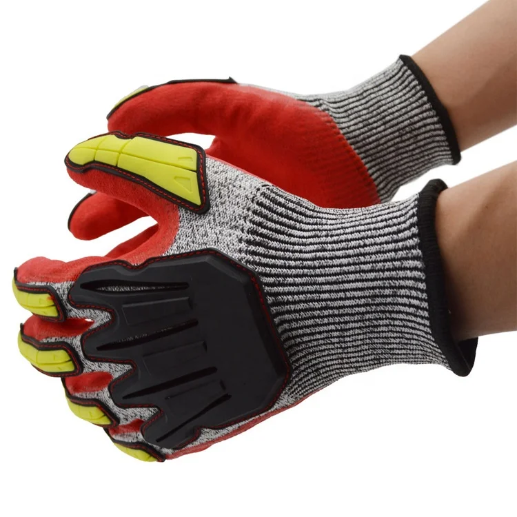 13 gauge cut level C black sandy palm coated safety gloves reinforced anti-collision TPR protective nitrile work gloves