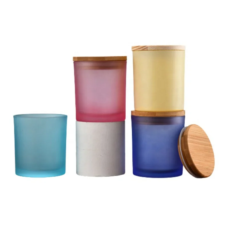 Customized high quality 80*90mm frosted glass candle jar matte luxury candle containers glass candle jars with Bamboo lids