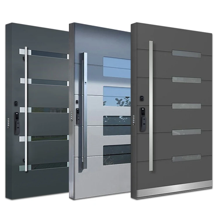 Residential house villa exterior main entrance burglar-proof safety flat stainless steel door with grill design