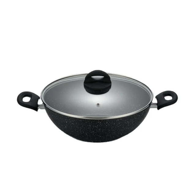 High Quality Forged Aluminum Non Stick Induction Wok pan Black Granite Cooking Wok