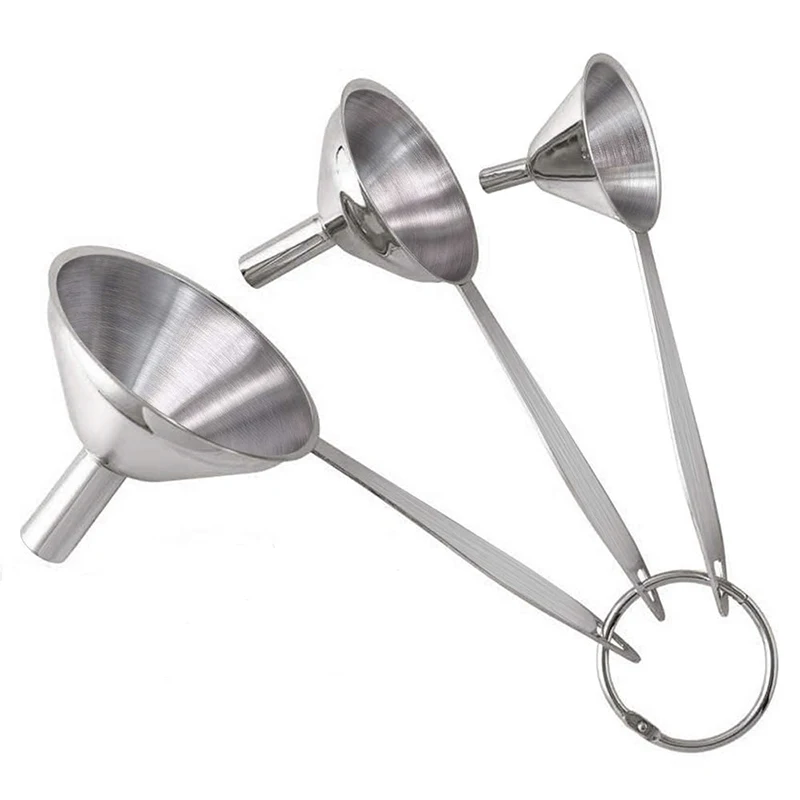 3 Piece Funnel Stainless Steel Metal Kitchen Funnels for Transferring Essential Oils Liquid Spice Dry Powder