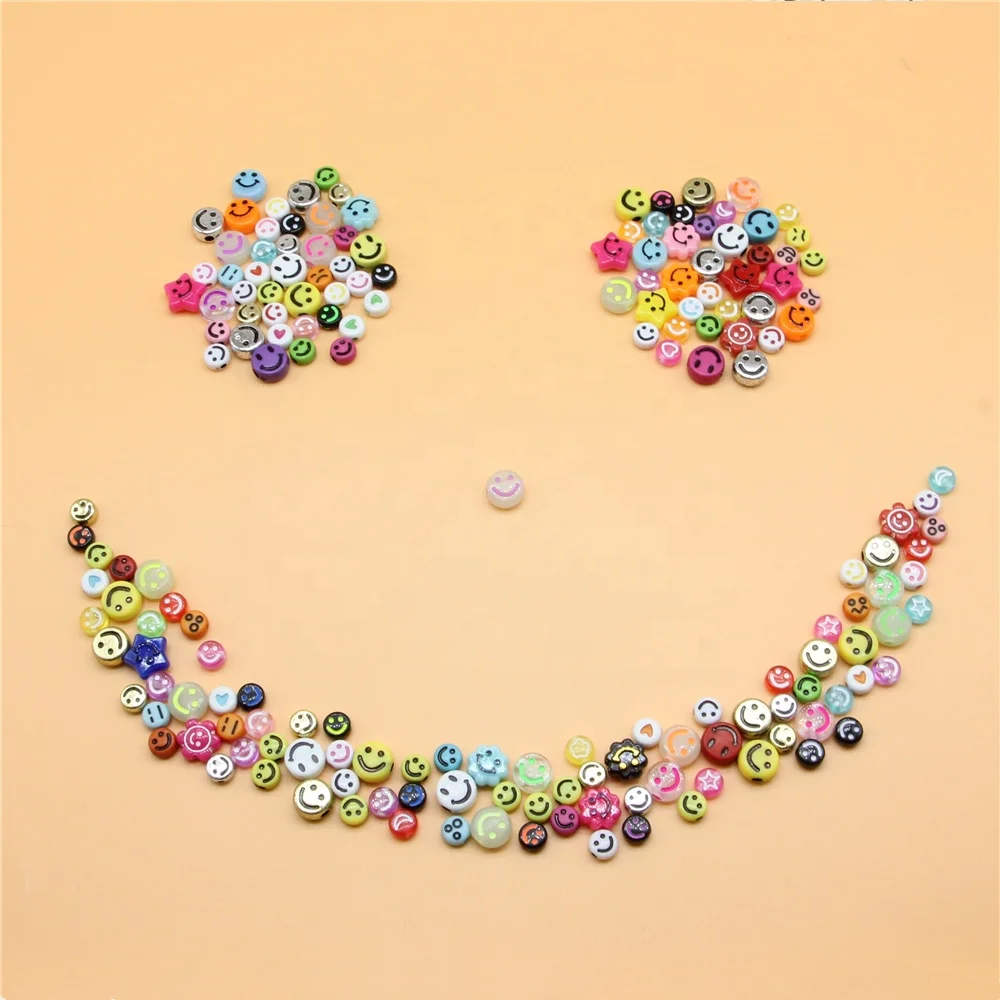 Multi Shape Square Round Star Flower and Various Color Gold Silver White Black Letter Smile Number Beads Spacer for DIYJewellery