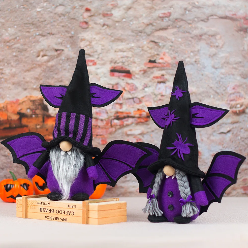 Halloween Plush Doll Purple Gnome With Bat Wings Figure Elf Toy Doll Halloween Party Decorations Ornaments