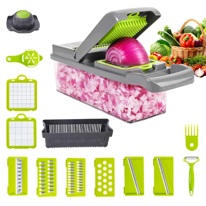 Hot Selling Vegetable Chopper 14 In 1 Manual Hand Easy Use Multifunctional Vegetables Cutter Kitchen Slicer Vegetable Chopper