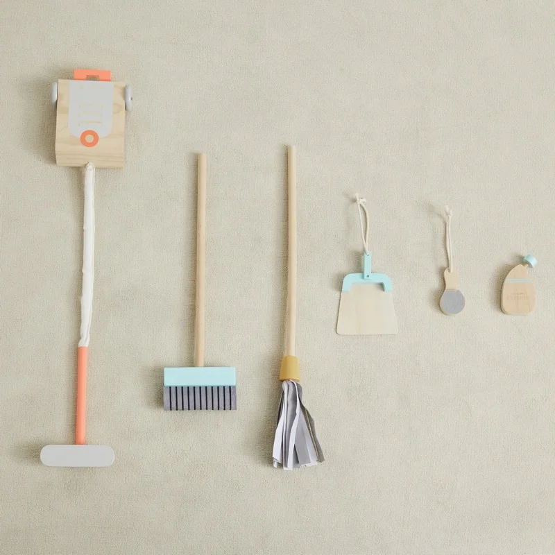 Asweets Unisex Kids Pretend Play Housekeeping Supplies Kit Wooden Cleaning Trolley Toy Set for Ages 2-5 Years