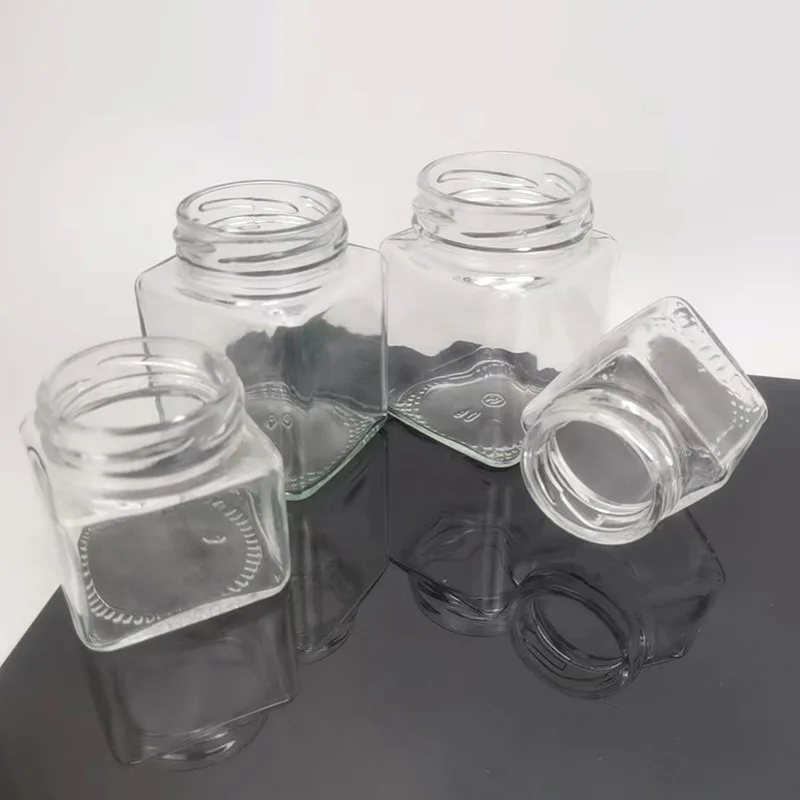 In stock 50-730ml square clear glass empty jar honey jar Pickled vegetables bottle with cap
