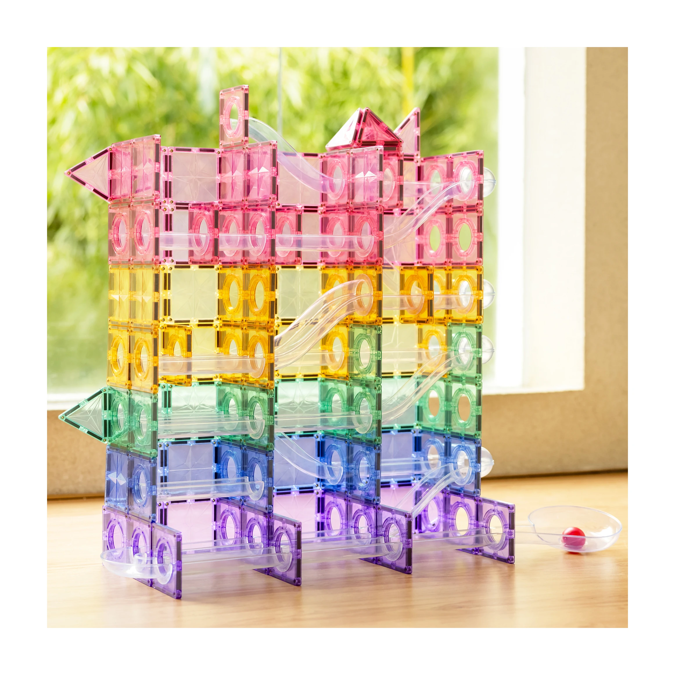 MNTL Kids Stem Educational Magnet Block Toys 80pcs Diy Marble Race Run Assembling Track Magnetic Tiles For Kids