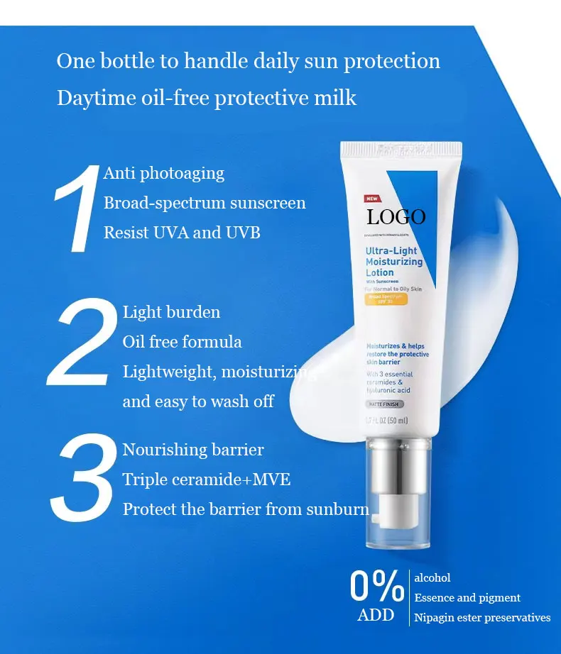 OEM private label whitening cream with sunscreen protection 50ml skin whitening cream sunscreen Ultra-light moisturizing lotion