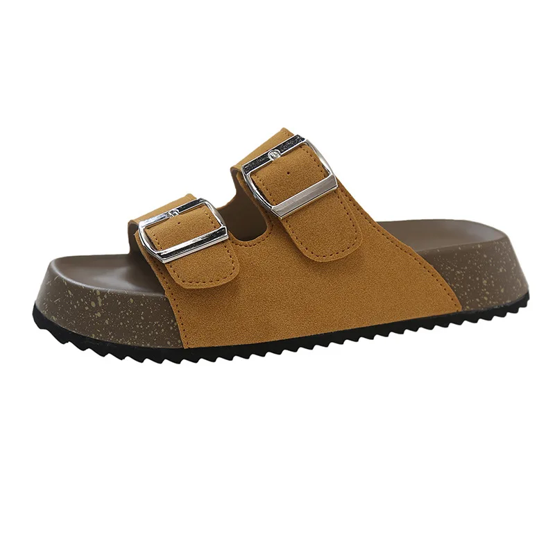 Summer Retro Belt Buckle Flats Slippers Fashion Outdoor Comfort Peep Toe Casual Sandals Women Sequin Sandal