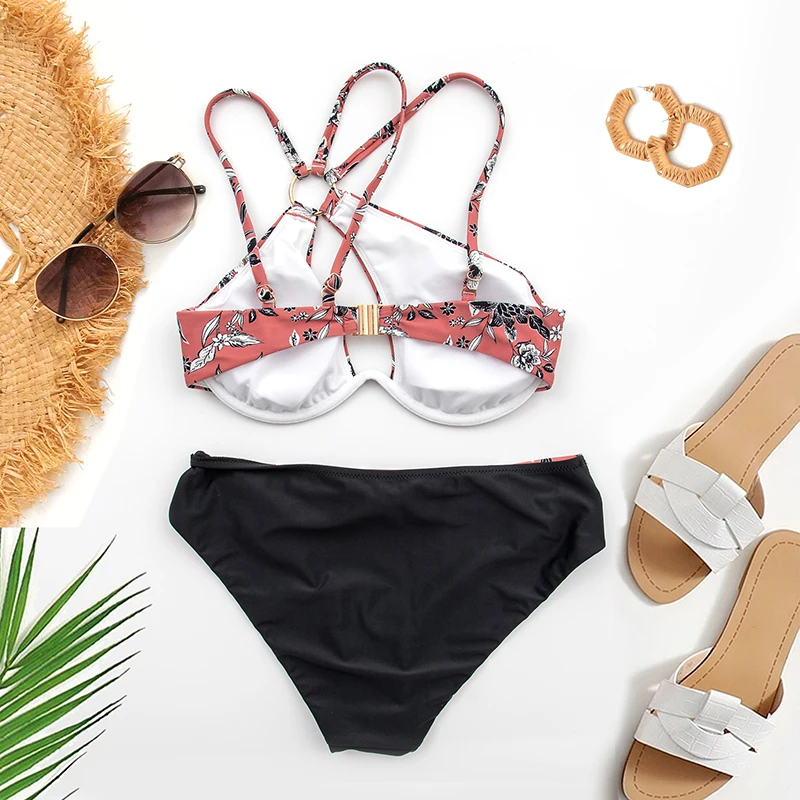 wholesale removable pads beautiful swimsuits bikini transparent daisy-pink plus size swimwear bikini for fat women