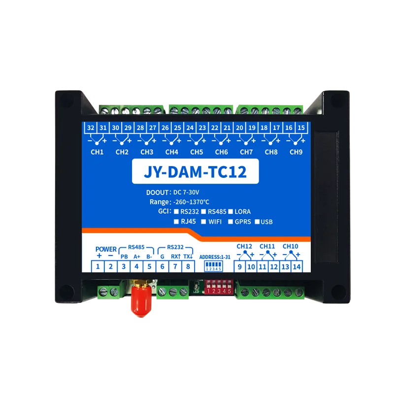 Juying cloud platform DAM-TC12 industrial temperature collection 12-channel K-type thermocouple temperature collection with high