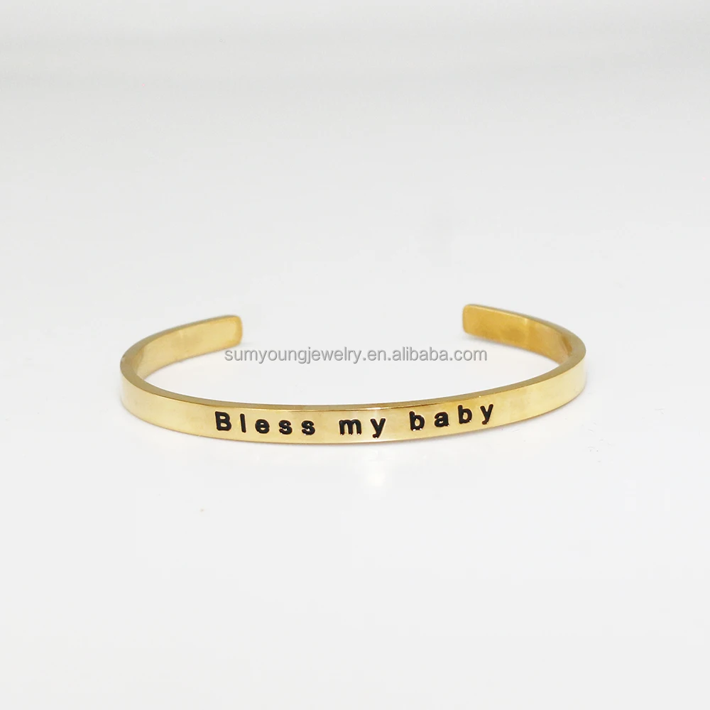 My Baby Custom Reminder Stamped Kid Sis Boy Girl Engraved Daily Reminder Family Love Cuff Adjustable Bracelet Bangle