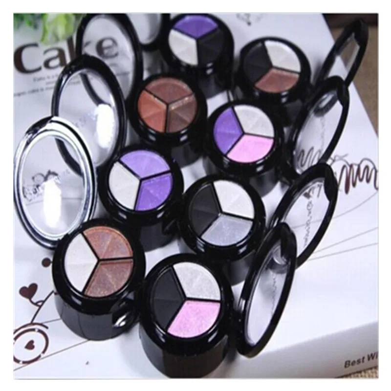 High pigment low MOQ best cost fast delivery 3 colors mixed custom brand shimmer glossy private label eye shadow oem