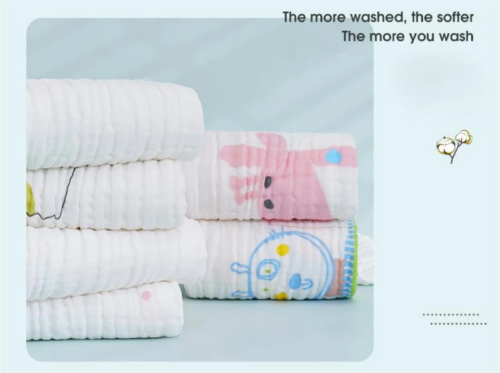 6-Laye Knitted & Printed rorganic cotton baby bath towel,Cartoon child-proof washclothsr Newborn