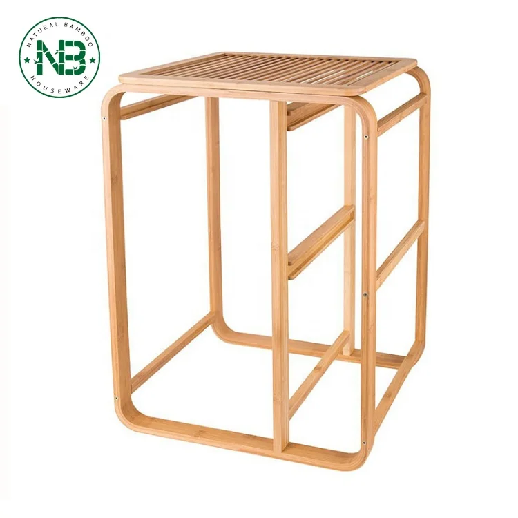 Modern 3 Divided Bamboo Laundry Hamper Sorter Dirty Clothes Hinder Station 3 Slide Drawer Storage Fabric Bag Bathroom Furniture