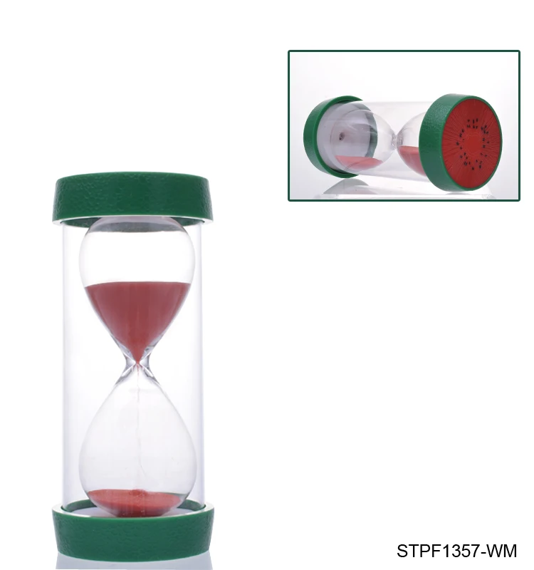 Plastic frame hourglass sand timer 15 mins glass sand timer with cute fruit photo on top and bottom